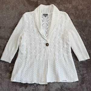JM Collection While Knit Cardigan with Button Accent Cotton blend